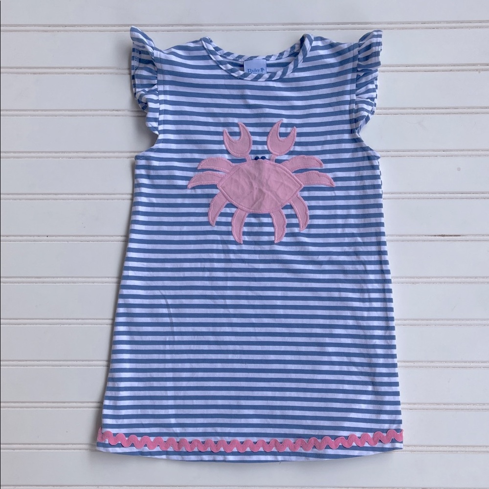 THE BAILEY BOYS VGUC Striped Embroidered Appliqué Ric Rac Crab Dress